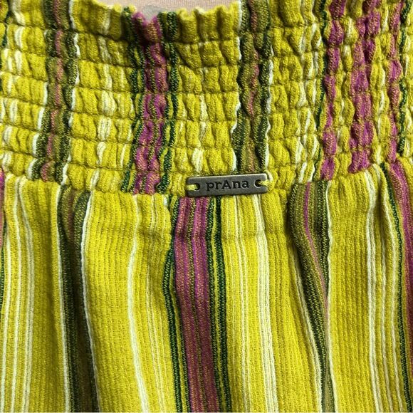 PrAna Cami Womens Small Little Yellow Palm Organic Cotton Striped Smocked New - Picture 9 of 12